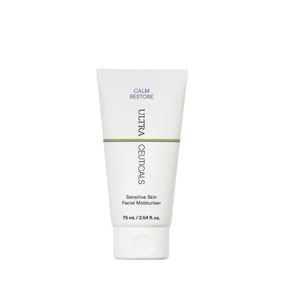 Ultraceuticals Calm Restore Sensitive Skin Facial Moisturiser calming moisturiser for sensitive skin with ceramides, prebiotics and hydrating actives to support the skin barrier.