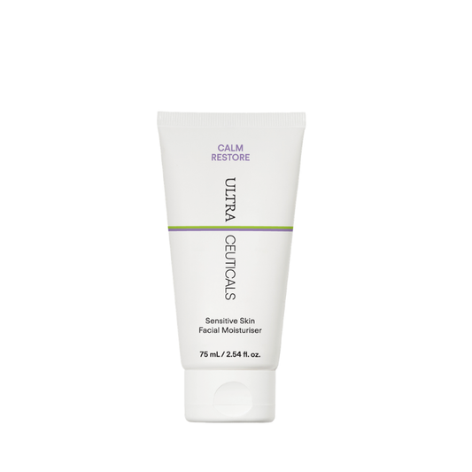 Ultraceuticals Calm Restore Sensitive Skin Facial Moisturiser calming moisturiser for sensitive skin with ceramides, prebiotics and hydrating actives to support the skin barrier.