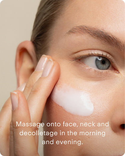 Ultraceuticals Calm Restore Sensitive Skin Facial Moisturiser how to use morning and evening on face, neck and decolletage for daily hydration and calming care.