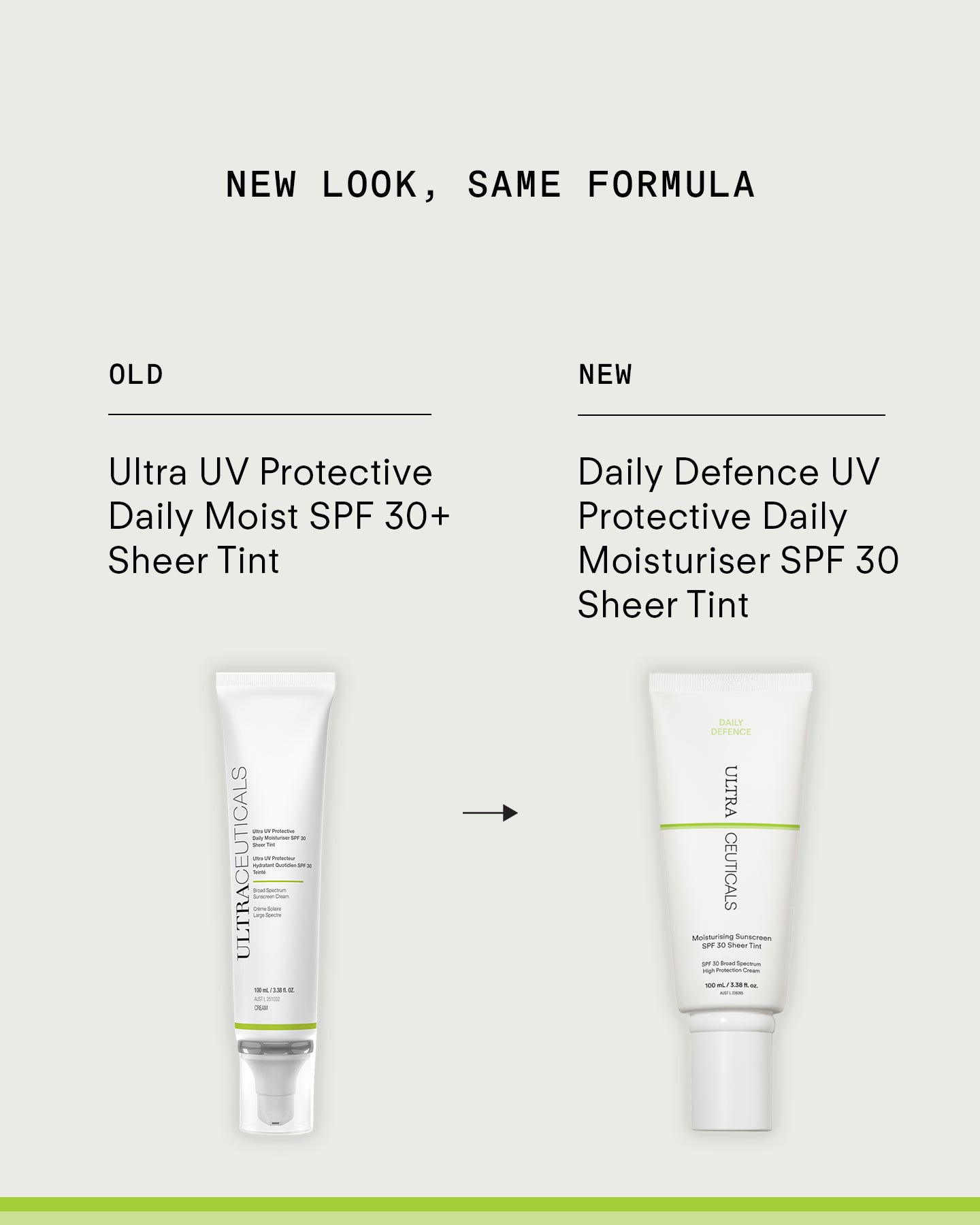 Ultraceuticals Daily Defence Moisturising Sunscreen SPF 30 Sheer Tint with the same hydrating formula in its updated design.