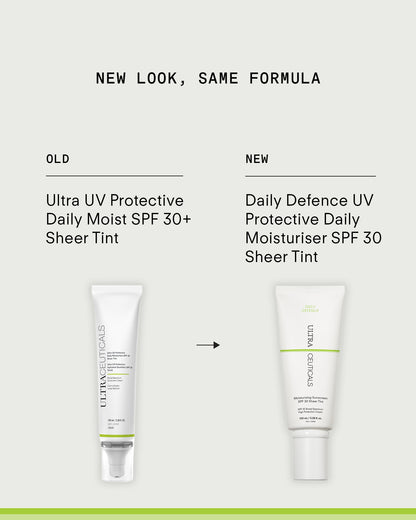 Ultraceuticals Daily Defence Moisturising Sunscreen SPF 30 Sheer Tint with the same hydrating formula in its updated design.