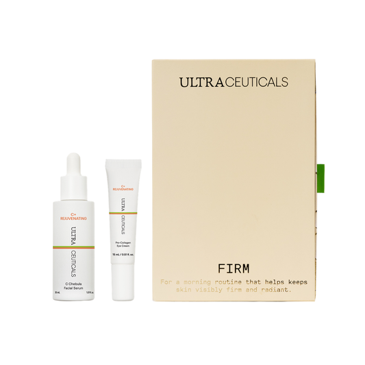 Ultraceuticals Firm Holiday Gift Set with Ultraceuticals C+ Rejuvenating C Chebula Facial Serum 30ml and Ultraceuticals Pro-Collagen Eye Cream 15ml for firmer, more radiant skin.