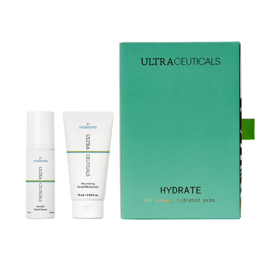 Ultraceuticals Hydrate Holiday Gift Set with Ultraceuticals B² Hydrating HA 360 Facial Serum 30ml and Ultraceuticals Nourishing Facial Moisturiser 75ml for dry, dehydrated skin.