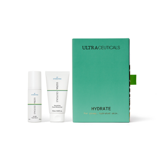 Ultraceuticals Hydrate Holiday Gift Set with Ultraceuticals B² Hydrating HA 360 Facial Serum 30ml and Ultraceuticals Nourishing Facial Moisturiser 75ml for dry, dehydrated skin.