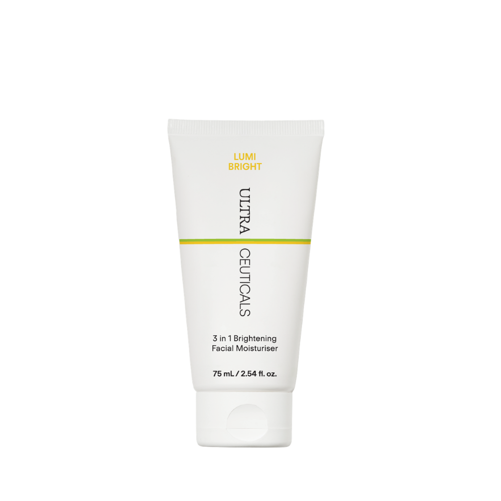 Ultraceuticals Lumi Bright 3 in 1 Brightening Facial Moisturiser for uneven skin tone, hydration and radiance with niacinamide and vitamin C.