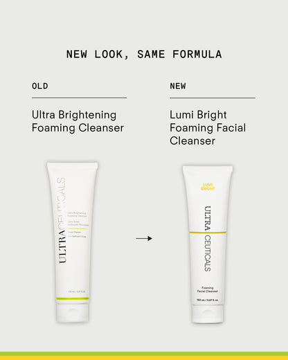 Ultraceuticals Lumi Bright Foaming Facial Cleanser, formerly Ultra Brightening Foaming Cleanser, same brightening formula with updated packaging.