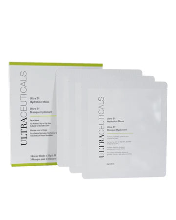 Ultraceuticals Ultra B² Hydrating Mask Pack of 3 hydrogel sheet mask treatment for dry dehydrated skin with niacinamide, panthenol and sodium hyaluronate.