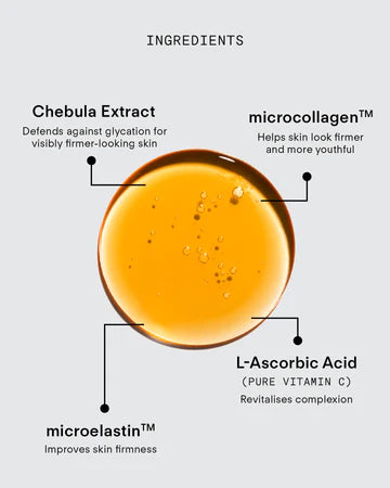 Ultraceuticals Ultra C+ Rejuvenating C Chebula Serum with chebula extract L-ascorbic acid MicroElastin and microcollagen for firmer brighter more youthful-looking skin.