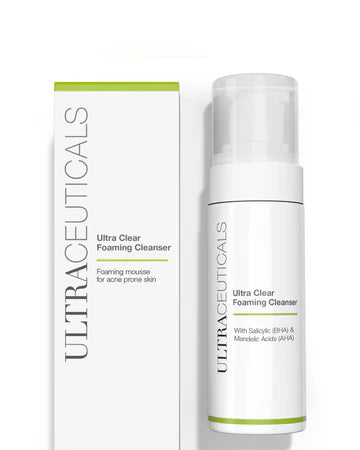 Ultraceuticals Ultra Clear Foaming Cleanser acne treatment cleanser for oily skin, clogged pores, breakouts and daily skin clarification.