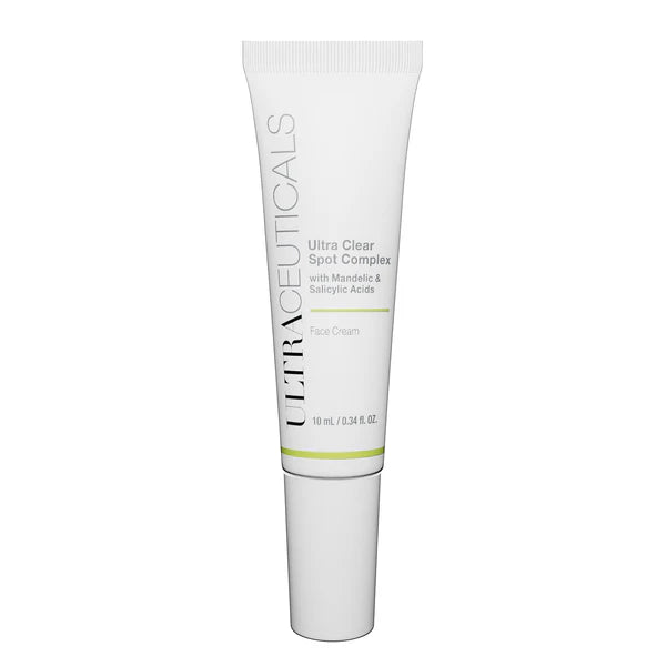 Ultraceuticals Ultra Clear Spot Complex targeted blemish treatment with mandelic acid and salicylic acid for congested breakout-prone skin.