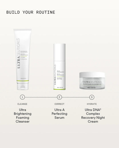 Ultraceuticals Ultra DNA³ Complex Recovery Night Cream evening skincare routine with cleanser serum and overnight recovery moisturiser.