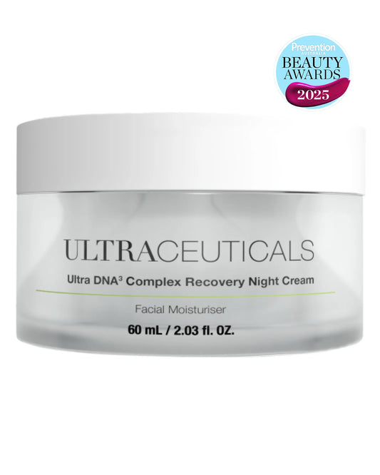 Ultraceuticals Ultra DNA³ Complex Recovery Night Cream award-winning overnight moisturiser for skin recovery hydration smoothness and overnight barrier support.