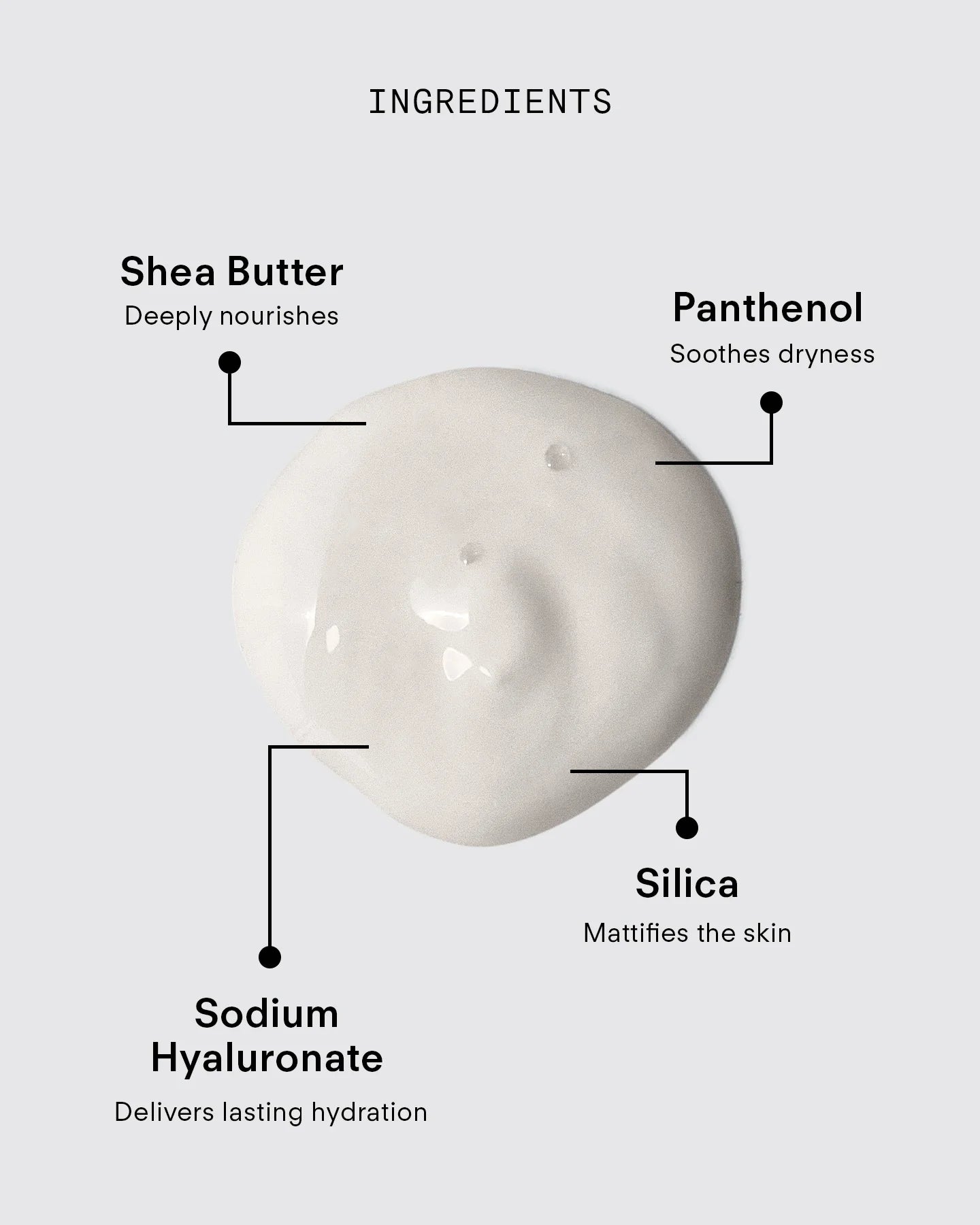 Ultraceuticals Ultra UV Protective Daily SPF 50 Mattifying ingredients featuring shea butter, panthenol, silica and sodium hyaluronate for hydration and shine control.