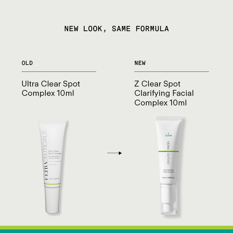 Ultraceuticals Z Clear Spot Clarifying Facial Complex new packaging update formerly Ultraceuticals Ultra Clear Spot Complex 10ml.