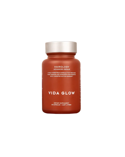 Vida Glow Advanced Repair Hairology advanced hair supplement for thinning hair, reduced shedding and stronger fuller-looking strands.