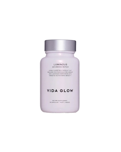 Vida Glow Advanced Repair Luminous ingestible brightening capsules for dull skin, uneven skin tone and overall skin luminosity.
