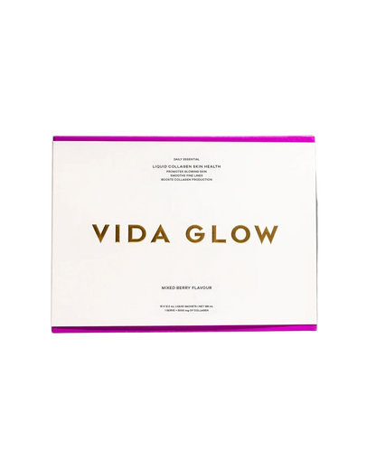 Vida Glow Liquid Collagen Skin Health Mixed Berry high-strength liquid marine collagen supplement for skin firmness, hydration and fine lines.