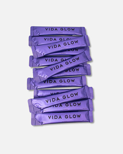 Vida Glow Natural Marine Collagen - Blueberry single-serve collagen sachets for convenient daily skin, hair and nail support.