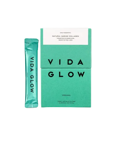 Vida Glow Natural Marine Collagen Original Trial Pack flavourless marine collagen sachets for skin firmness, elasticity and hydration.
