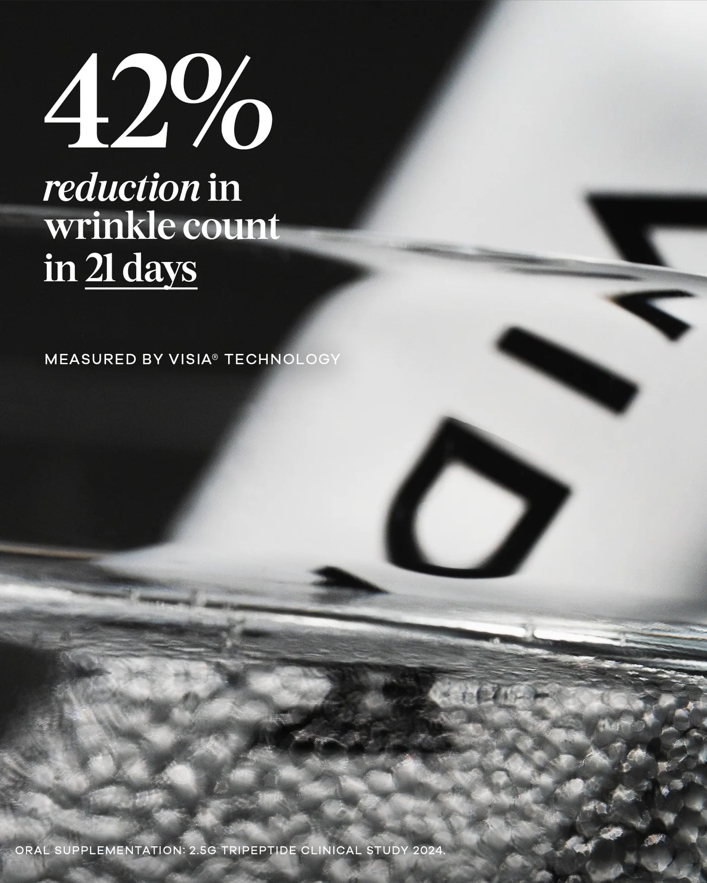 Vida Glow Pro Collagen+ clinically studied collagen supplement for smoother, firmer-looking skin, featuring wrinkle reduction results after consistent use.