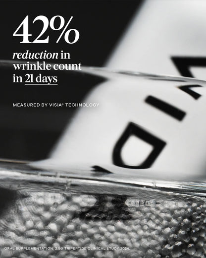 Vida Glow Pro Collagen+ clinically studied collagen supplement for smoother, firmer-looking skin, featuring wrinkle reduction results after consistent use.